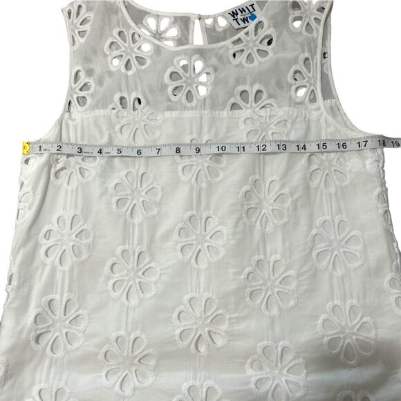 WHIT TWO Anthropolgie Shift Dress White Floral Embroidered Sleeveless Cotton - Picture 5 of 7